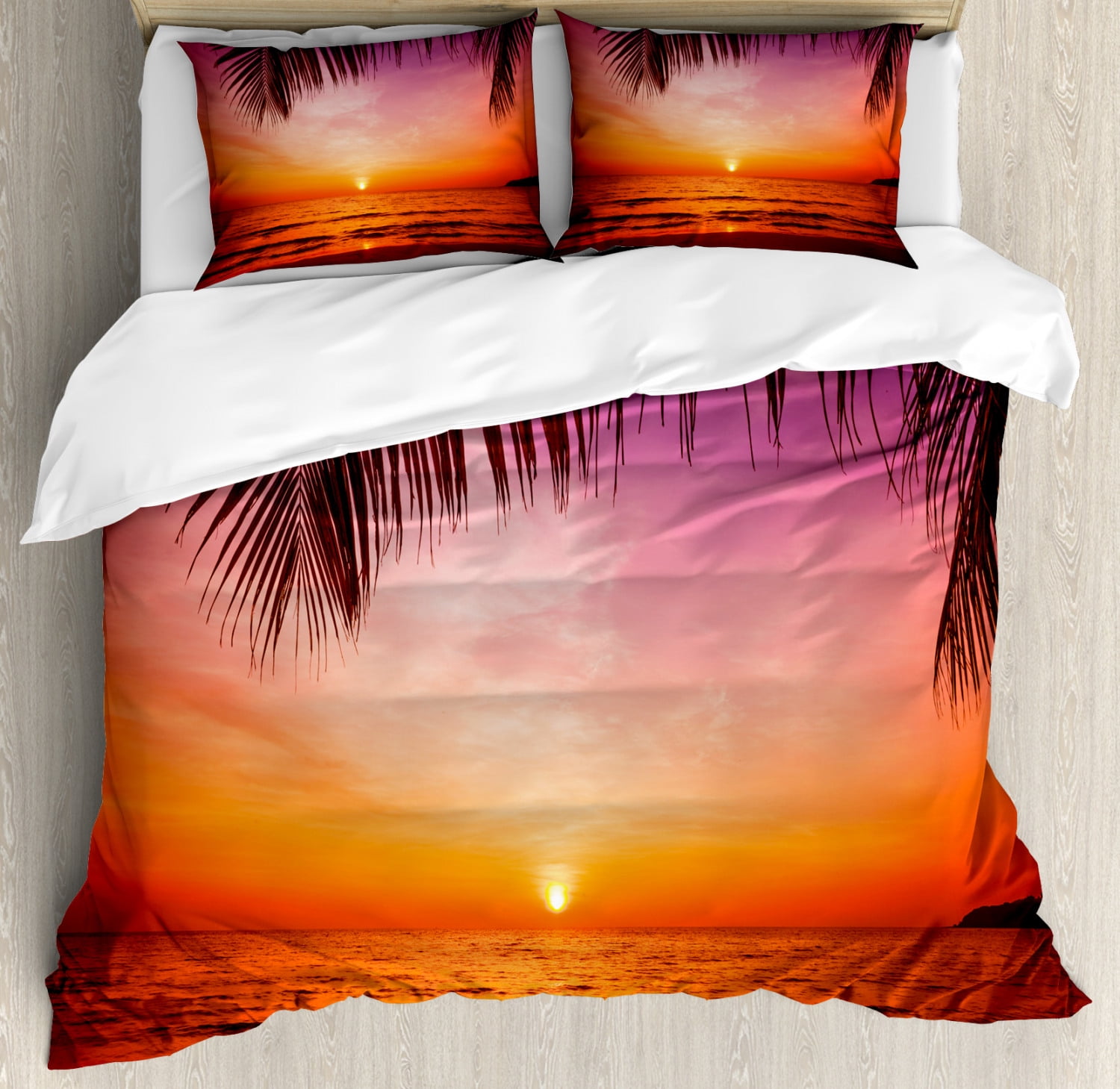 Tropical Duvet Cover Set Exotic Sunset Above The Sea Scenery From