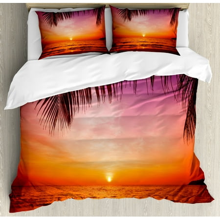 Tropical Duvet Cover Set Exotic Sunset Above The Sea Scenery From