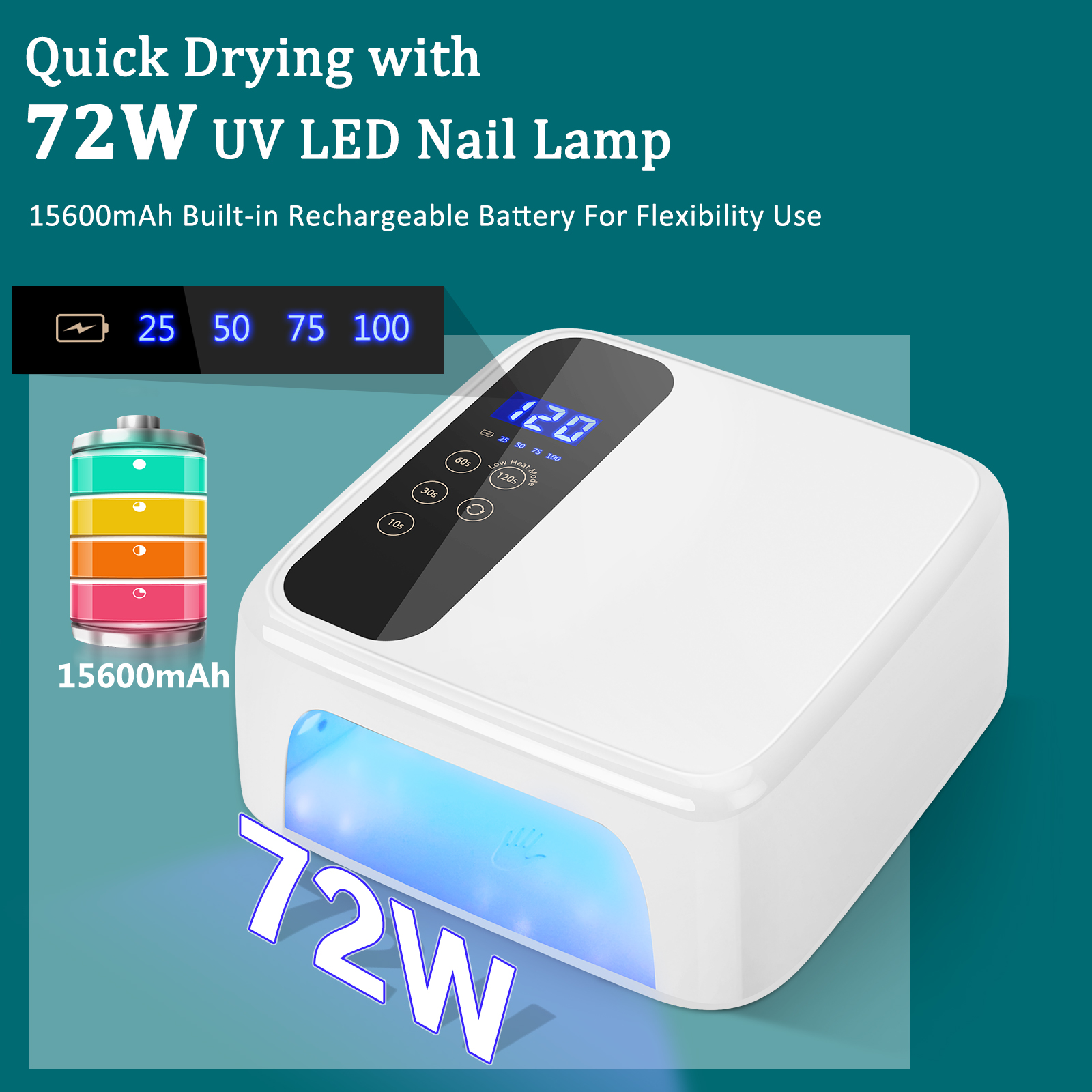 Cordless UV LED Nail Lamp – 72W Professional Nail Dryer with Touch Screen, 36 UV/LED Beads, 15600mAh Rechargeable Battery, 4 Timers, Auto Sensor, Portable Gel UV LED Curing Light Lamp for Nails