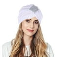 thumbnail image 2 of Clearance! Baberdicy Women Knot Fashion Pleated Turban Cap Headwrap Sleep Hat White, 2 of 4