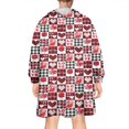 thumbnail image 2 of Wearable Oversized Blanket,Red and Black Christmas Love Pattern Wearable Blanket Hoodie for Adults,Cozy Hooded Blankets with Super Pockets,Super Warm Fuzzy Pullover for Women & Men, 2 of 6