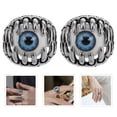 thumbnail image 4 of 2 anillos de calavera de demonio malvado con garra de dragón para hombre, estilo gótico, estilo motero, con ojos únicos para Halloween (azul), 4 of 7