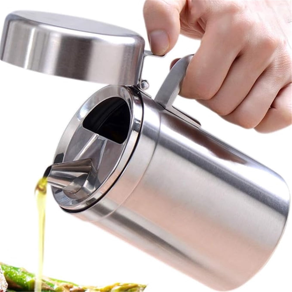 Stainless Steel Olive Oil Dispenser Bottle, Leak-Proof Cooking Oil Can, Drip Free Kitchen Dispenser Pot, Syrup Jar keeper, Storage Container with Lid, Easy to Fill and Clean (500ml)