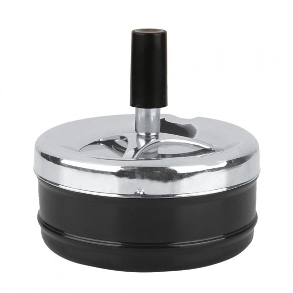 ashtray, rotating ashtray, round push down stainless steel modern desktop ashtray with rotating tray, indoor and outdoor ashtray, home office tabletop ashtray 12.00*12.00*9.00-black