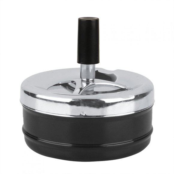 ashtray, rotating ashtray, round push down stainless steel modern desktop ashtray with rotating tray, indoor and outdoor ashtray, home office tabletop ashtray[12.00*12.00*9.00-black]