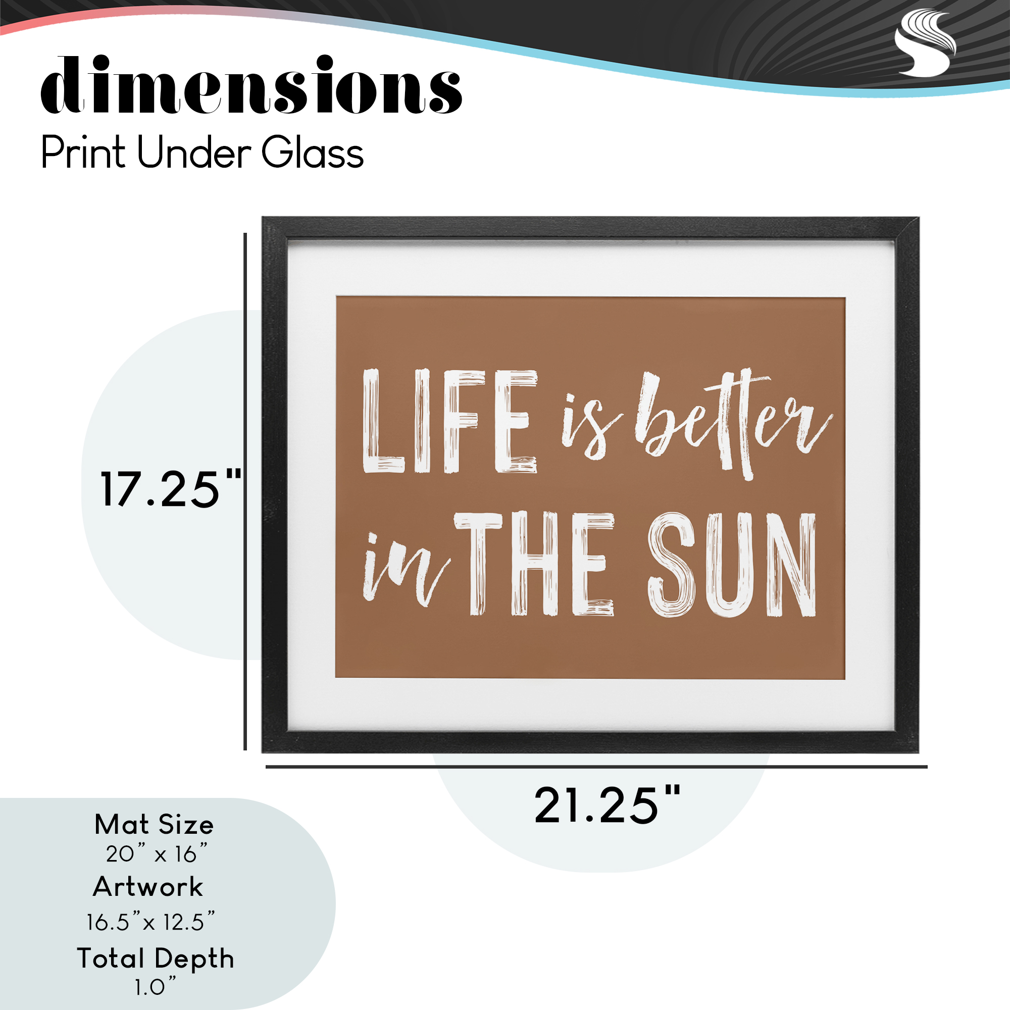 Life Better In Sun Brown Black Framed Print Under Glass, design by Lettered and Lined