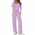 thumbnail image 5 of QATAINLAV 2 Piece Lounge Sets for Women Long Sleeve Wide Leg Tracksuits Solid Causal Loungewear Matching Set Fall Outfits, Purple, XXL, Spring Savings, 5 of 10