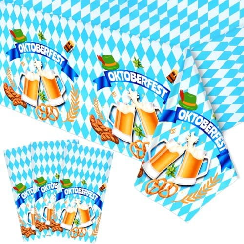 3 Pack Oktoberfest Tablecloth Bavarian Oktoberfest Blue White Table Cover for German Beer Festival Party Decorations Oktoberfest Supplies Rectangle Plastic Bavarian Flag Table Cloth 53x107 inch