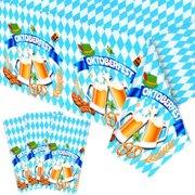 3 Pack Oktoberfest Tablecloth Bavarian Oktoberfest Blue White Table Cover for German Beer Festival Party Decorations Oktoberfest Supplies Rectangle Plastic Bavarian Flag Table Cloth 53x107 inch
