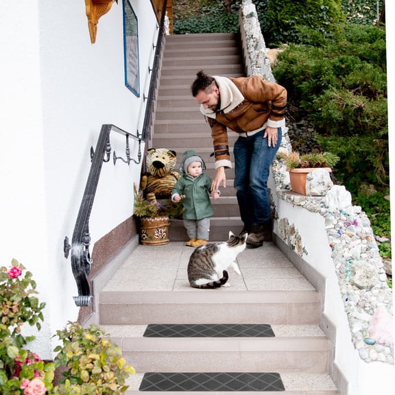 CIMAXIC 4Pcs Nonslip Mat For Stairs Polyester Grey Wooden Steps Indoor Outdoor Use