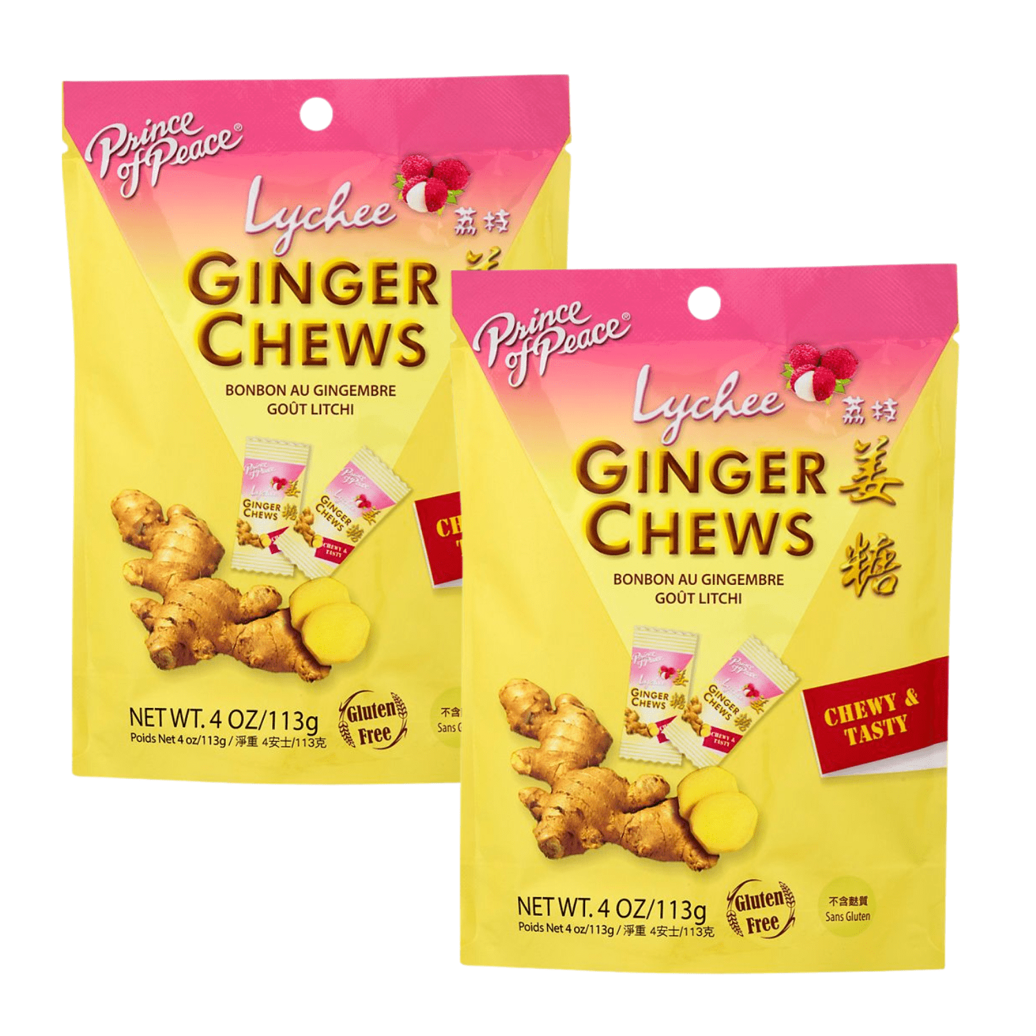 Prince of Peace Ginger Chews Candy Lychee Flavor, Sweet & Spicy Chewy