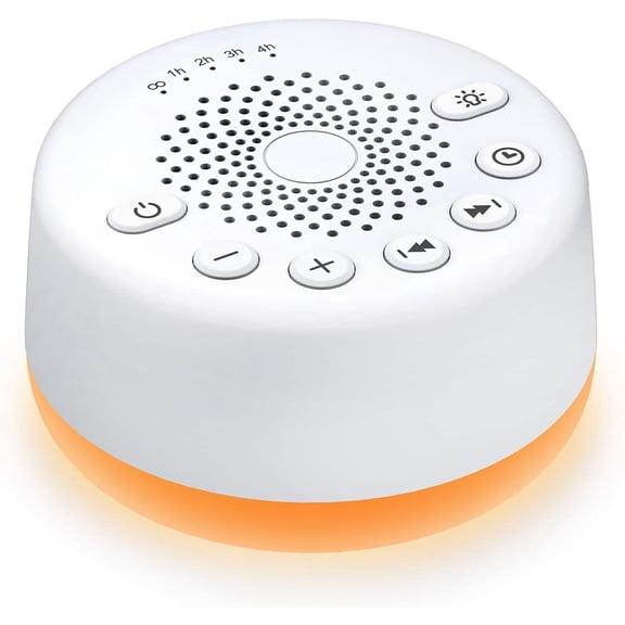 Sound Machine White Noise Machine with 25 Soothing Sounds and Night Lights with Memory Function 32 Levels of Volume and 5 Sleep Timer Powered by AC or USB for Sleeping Relaxation (White)