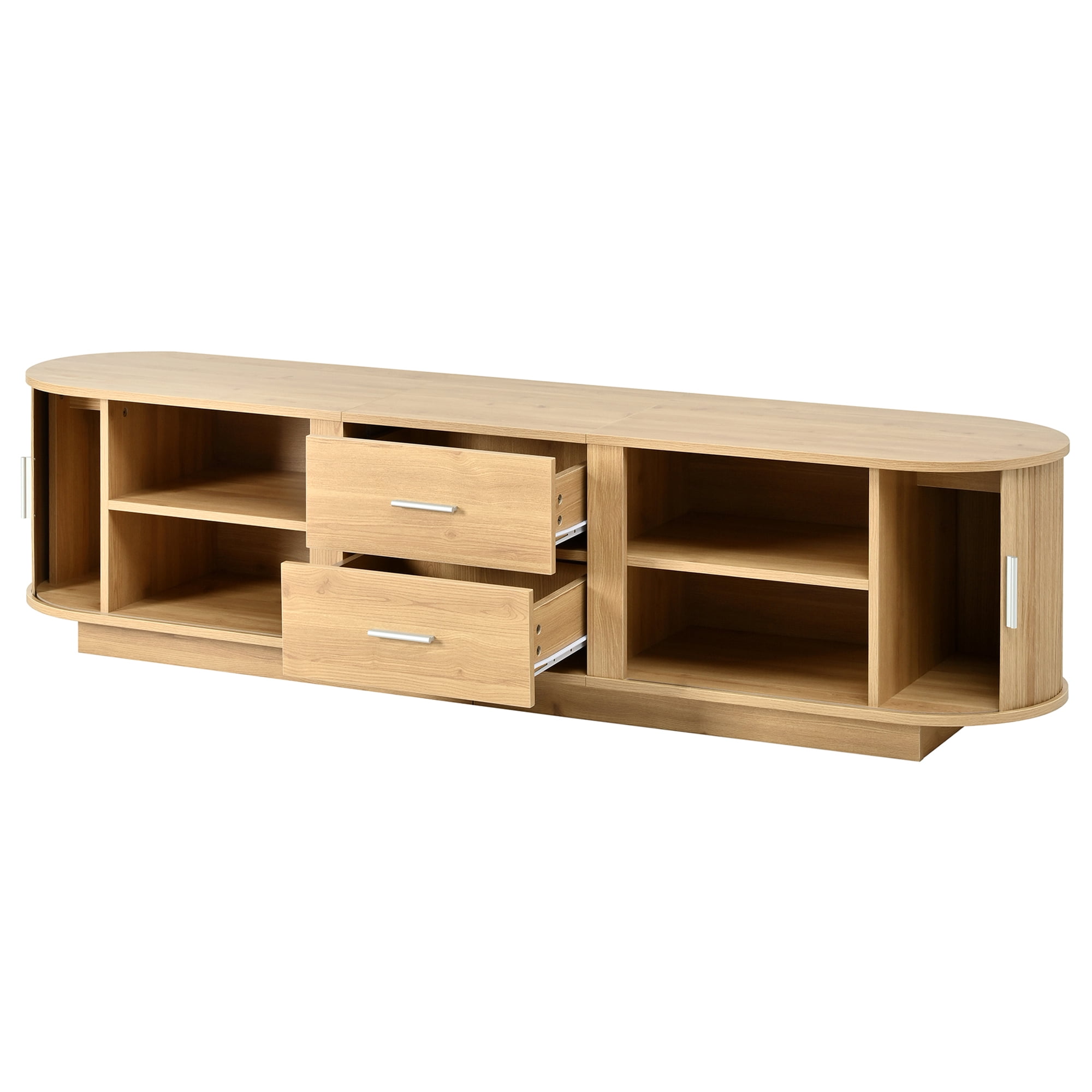 Homy Casa 70.8" TV Stand, Fluted Media Console with Drawers and Cabinets, Natural