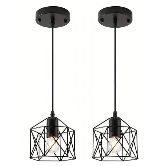 2-Pack 1 Light Vintage Industrial Style Metal Chandelier, Semi-Flush Ceiling Light with Mounting Hardware, Wired Cage Pendant Light for Restaurants, Hallways, Hotels, Bars - Light Source Not Included
