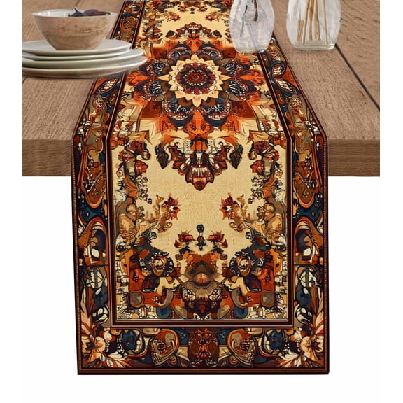 Hokiten Table Runners 90 Inches Long Dress Scarves, Bohemian Flower Farmhouse Coffee/Dining/Kitchen Table Runner for Living Room, Boho Tribal Colorful Distressed Printed 13x90 Inch