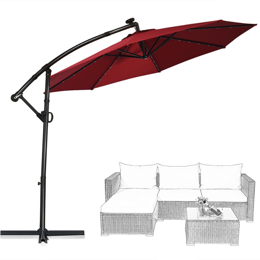 Aimee Lii 10 ft 360° Rotation Solar Powered LED Patio Offset Umbrella without Weight Base, Outdoor Umbrellas for Patio, Red Aimee Lii 10 ft 360° Rotation Solar Powered LED Patio Offset Umbrella without Weight Base, Outdoor Umbrellas for Patio, Red