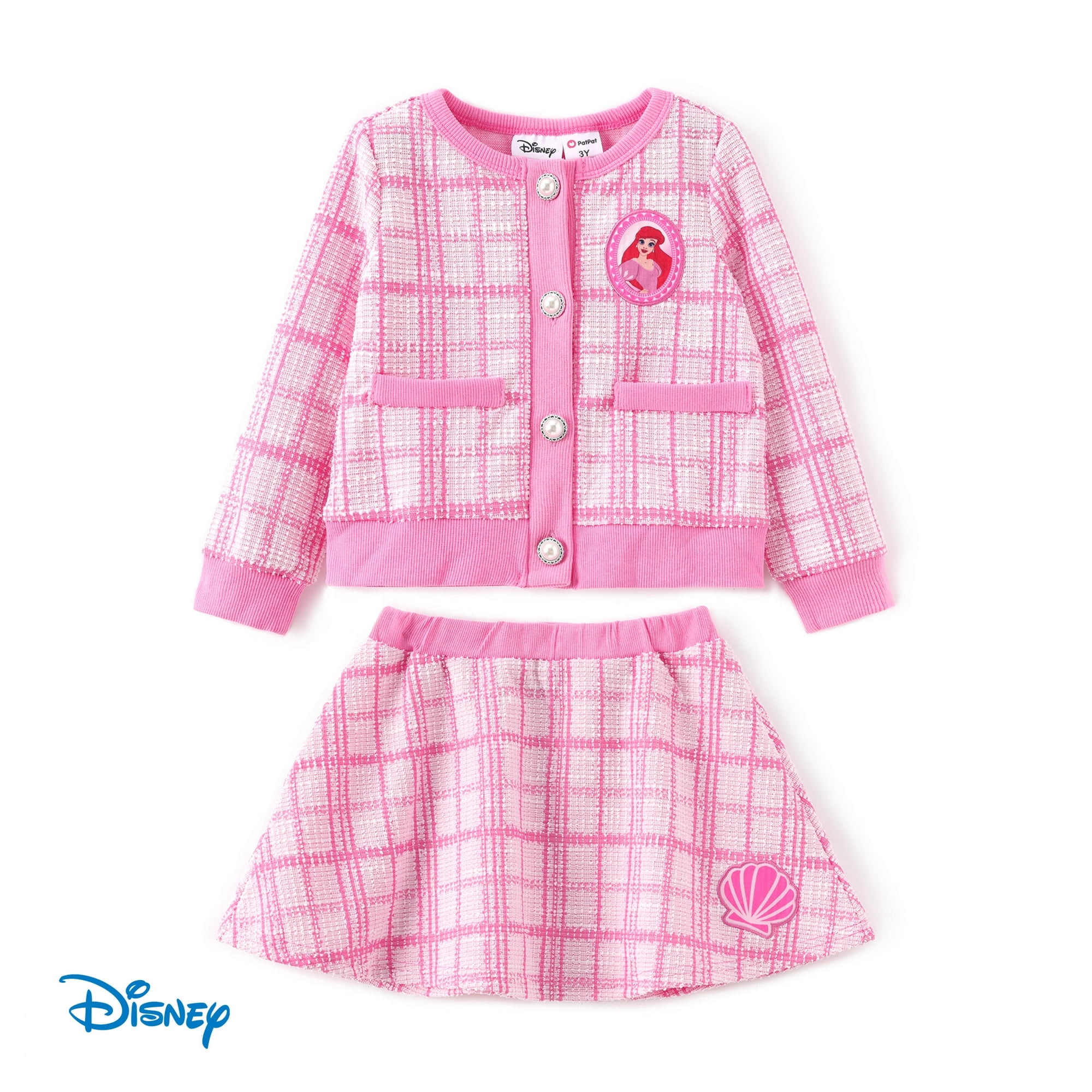 Disney Princess Ariel Girls Dresses Sets Preppy Plaid Tweed Jackets and Skirts 2 Pieces Sizes 2-6