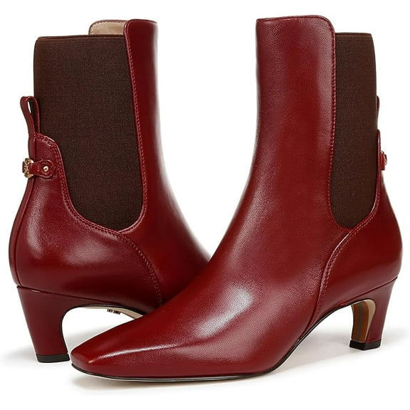 Sam Edelman Margo Cabernet Red Pull On Pointed Toe Kitten Heeled Ankle Booties (Cabernet Red, 10)