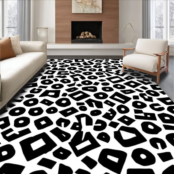 ODIKA 4'x6' Machine Washable Non-Slip Area Rug, Distinctive Monochrome Interlocking for Style Enthusiasts High Traffic Rug, Black, 292277