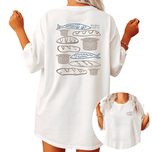 Jesus Miracle Loaves and Fishes Religious Graphic Tees Womans T-shirt Shirts Black White S-5XL Tops