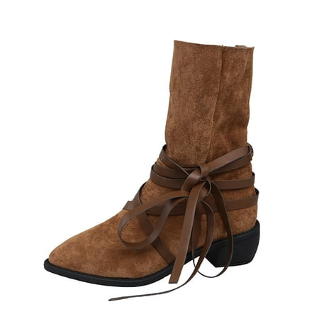 

NECHOLOGY Taupe Boots for Women Ladies Fashion Solid Color Flock Strap Pointed Toe Womens Boots with Heel Size 7 Shoes Brown 7