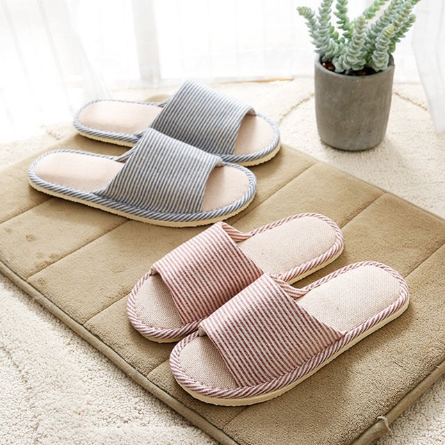 HEVIRGO 1 Pair Unisex Indoor Slippers Open Toe Non-slip Long Service Life Simple Flat Slippers for Bedroom