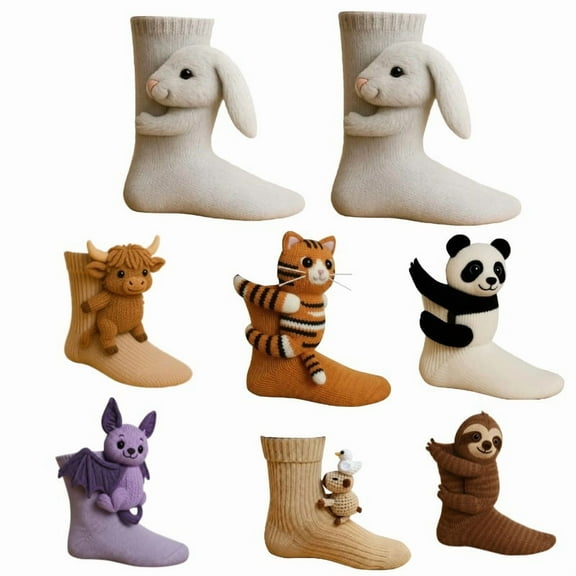 3D Knit Panda Socks, Cute Hand Crochet Novelty Socks, Soft Elastic Comfort for Men & Women