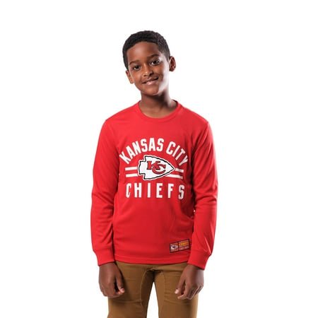 Ultra Game Nfl Kansas City Chiefs Youth Super Soft Crew Neck Long Sleeve T-Shirt, Team Color, 16/18