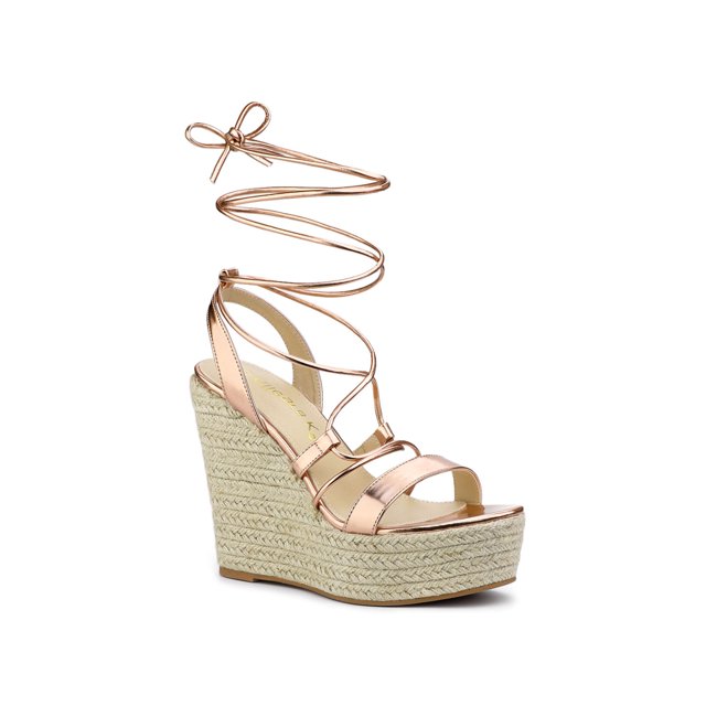 BLISSFUL STEP Sandales Espadrilles à Plateforme à Talon Compensé à Lacets pour Femmes