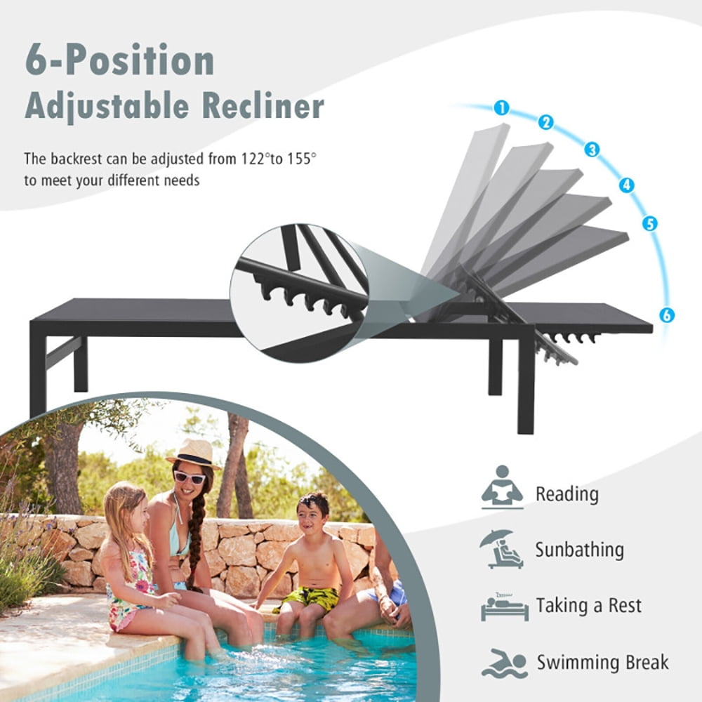 Aimee Lii 6-Position Chaise Lounge Chairs with Rustproof Aluminium Frame, Patio Loungers, Gray Aimee Lii 6-Position Chaise Lounge Chairs with Rustproof Aluminium Frame, Patio Loungers, Gray