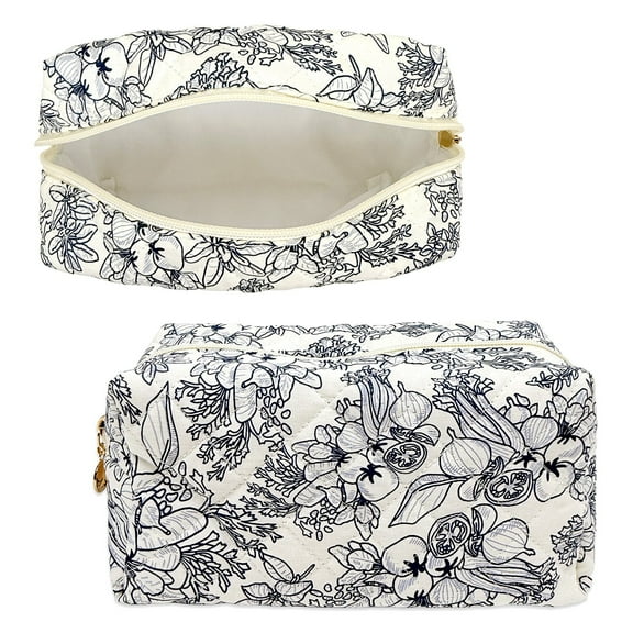 allydrew Floral Quilted Makeup Bag for Cosmetics, Toiletries, Travel, Vegetables