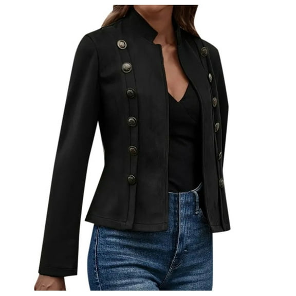 Yzengfg Vintage Women's Suede Long Sleeve Jacket Retro Style Suede Outerwear For Fall And Winter Black