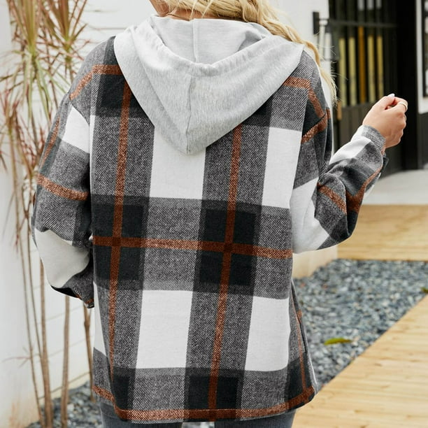 Flannel jacket women's with cheap hood