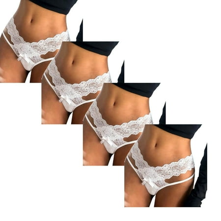 

Womens Underwear Brief Floral Lace Mesh Low Rise Hollow Out Transparent Plus Size Panties4PC