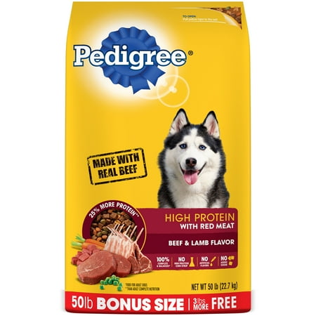 PEDIGREE High Protein Beef and Lamb Flavor Adult Dry Dog Food, 50 Pound Bonus (Best Protein Dog Food)