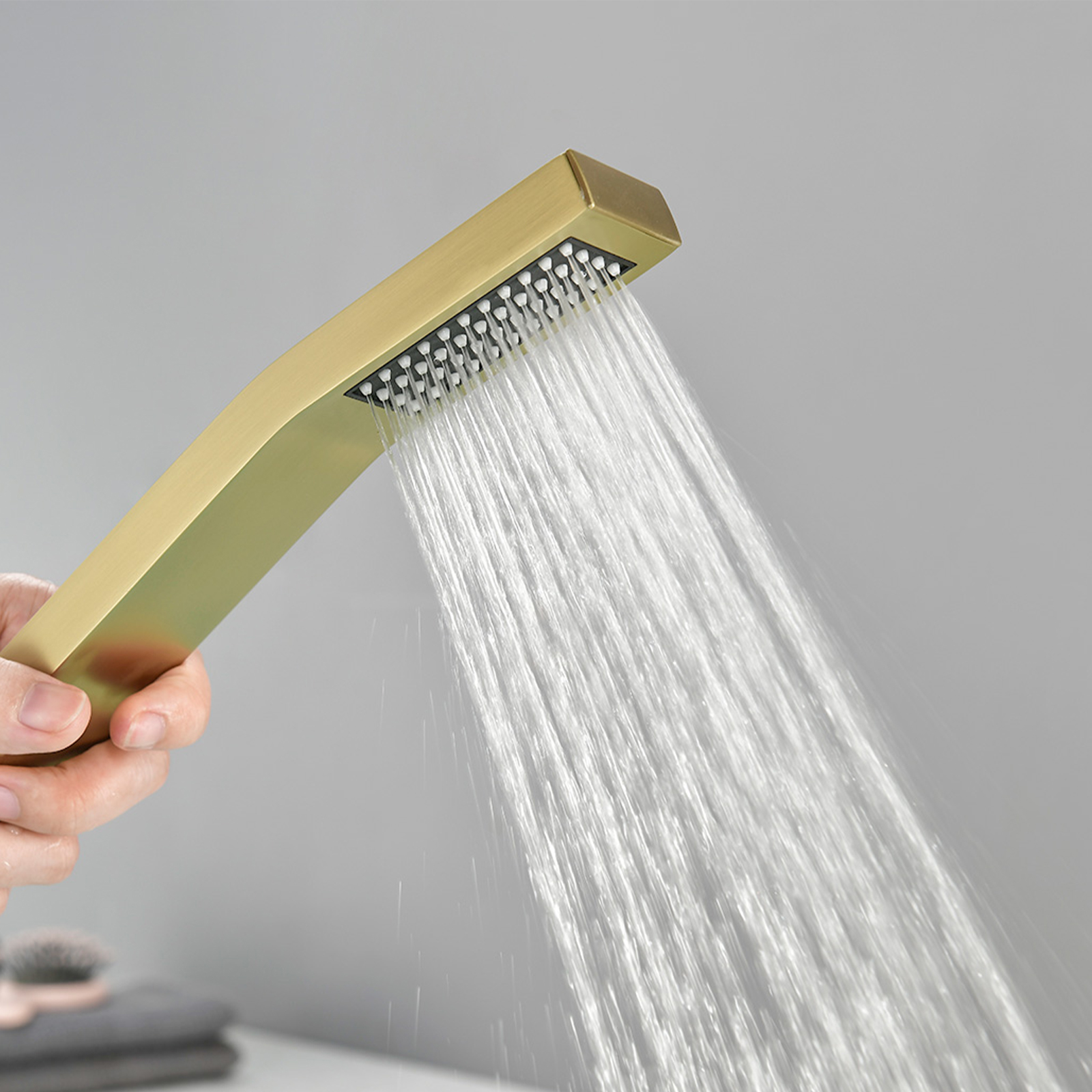 Cobbe 5-Hole Mount Bathroom Bathtub Fauce with 2 Switches, 1 Diverter Knob, 7.09-Inch Wide Tub Spout and Hand Shower Brushed Gold
