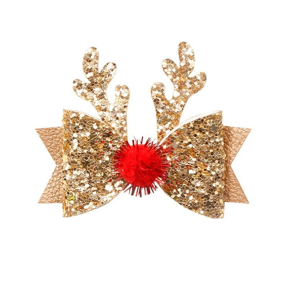 Beauty Clearance Under $15 Christmas Hair Clips Glitter Antler Bow Hair Clips Christmas Bow Christmas Headwears For Girls A