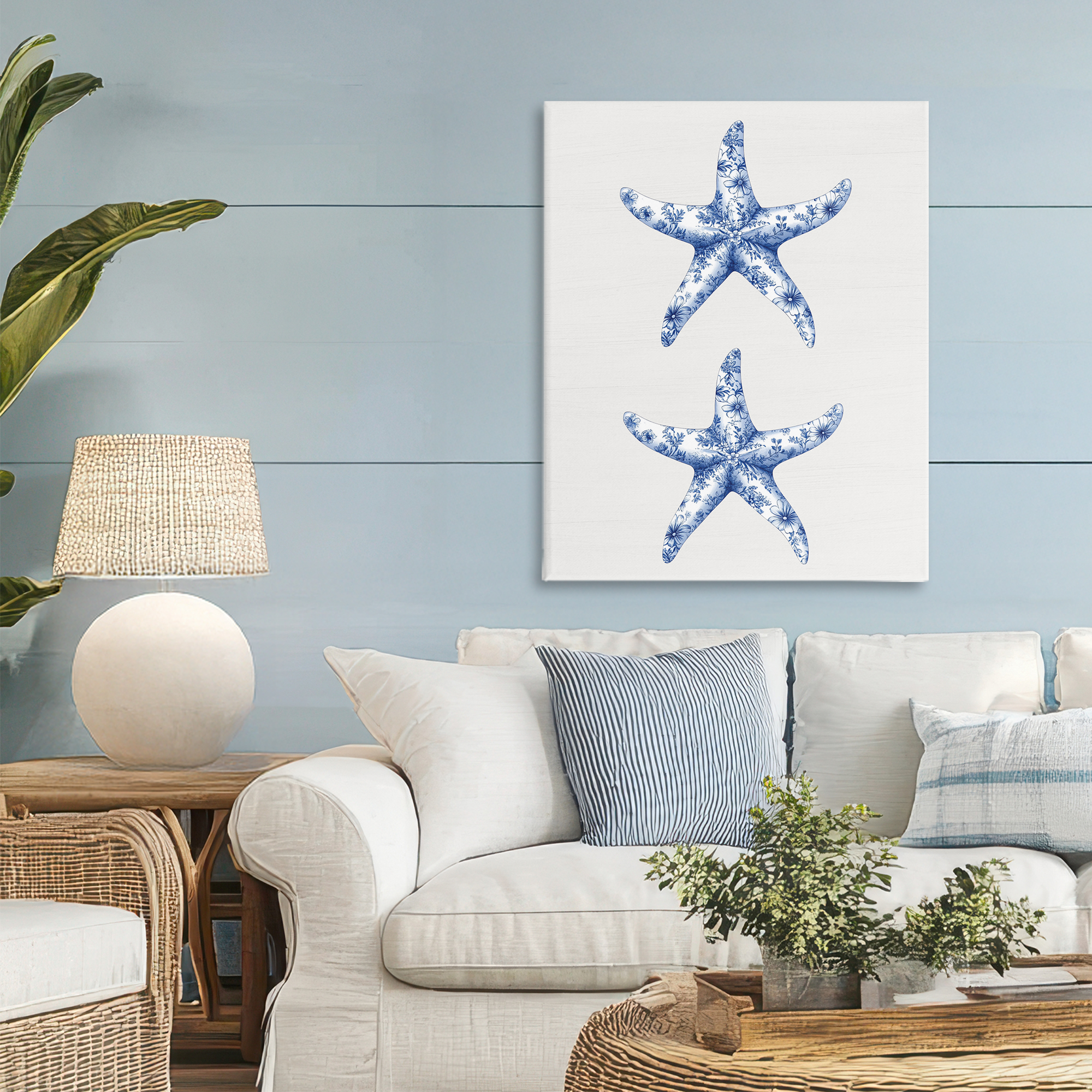 Vintage Toile Starfish Canvas Wall Art, design by Lettered and Lined