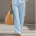 thumbnail image 6 of pstuiky Two Piece Sets for Women Summer Solid Color Cotton Linen Sets Batwing Sleeve V Neck Button Shirts and Wide Leg Pants Set Matching Lounge Set Casual Outfit Light Blue,L, 6 of 9