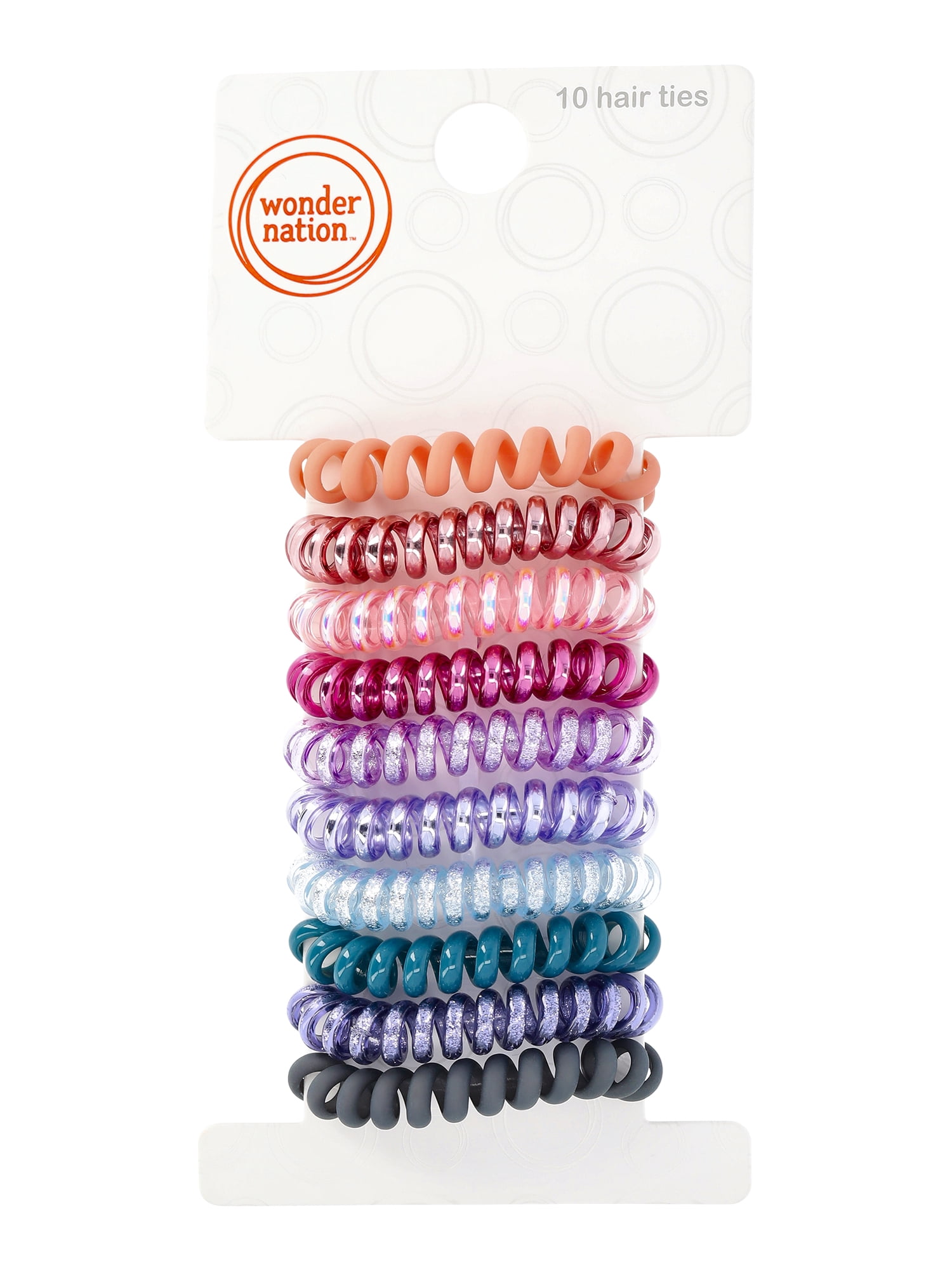 Wonder Nation Girls’ Coil Ponytail Holder Set, 10-Piece, Multicolor