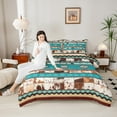 thumbnail image 4 of Manfei Rustic Western Aztec Bedding Comforter Set,Country Farmhouse Lodge Twin Comforter Sets,Cyan Brown Bedding Set For Men Women,Breathable Home Decor Reversible,2 Pieces, 4 of 8