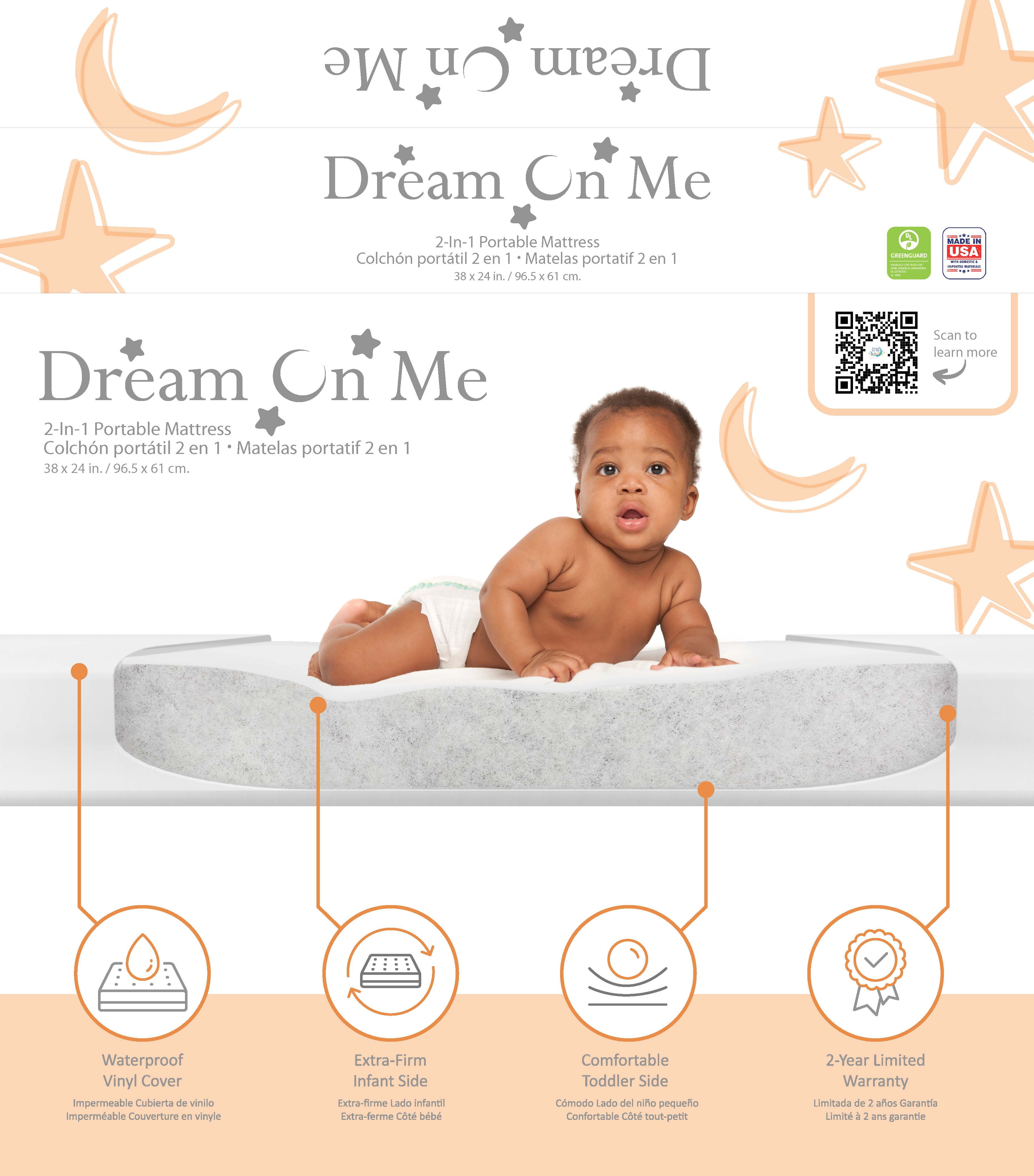 Dream on Me Holly 3 Compact Non Toxic Mini Portable Waterproof Fiber Crib Mattress with Small Dimensions Walmart