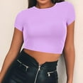 thumbnail image 3 of Gewsdrf Crop Tops,Tshirts Shirts for Women,Women's Round Neck Summer Solid Color Short T Shirt,Cute Tops,Summer Tops,Womens T Shirts,Purple 2,M, 3 of 6