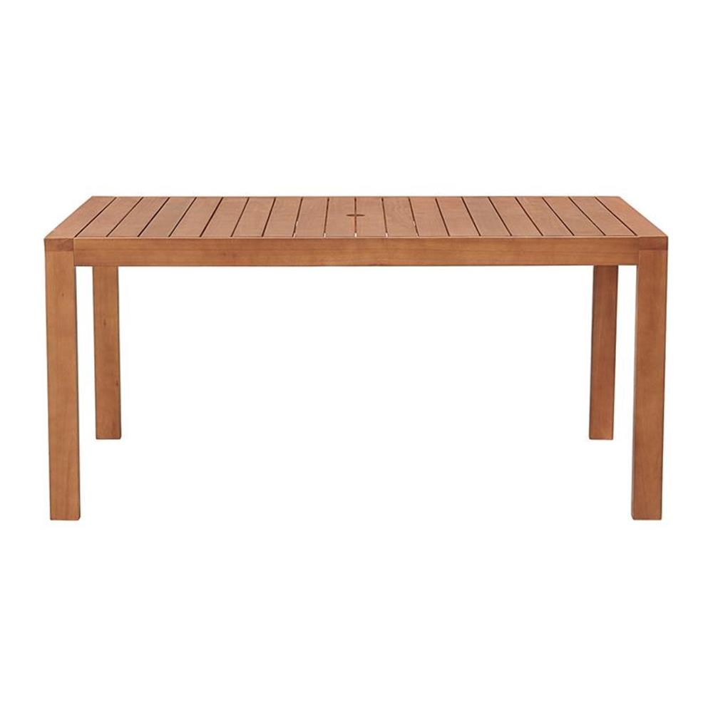Alaterre Furniture Eucalyptus Wood, Weather-Resistant 63" x 37.5" Outdoor Dining Table with 2" Umbrella Hole