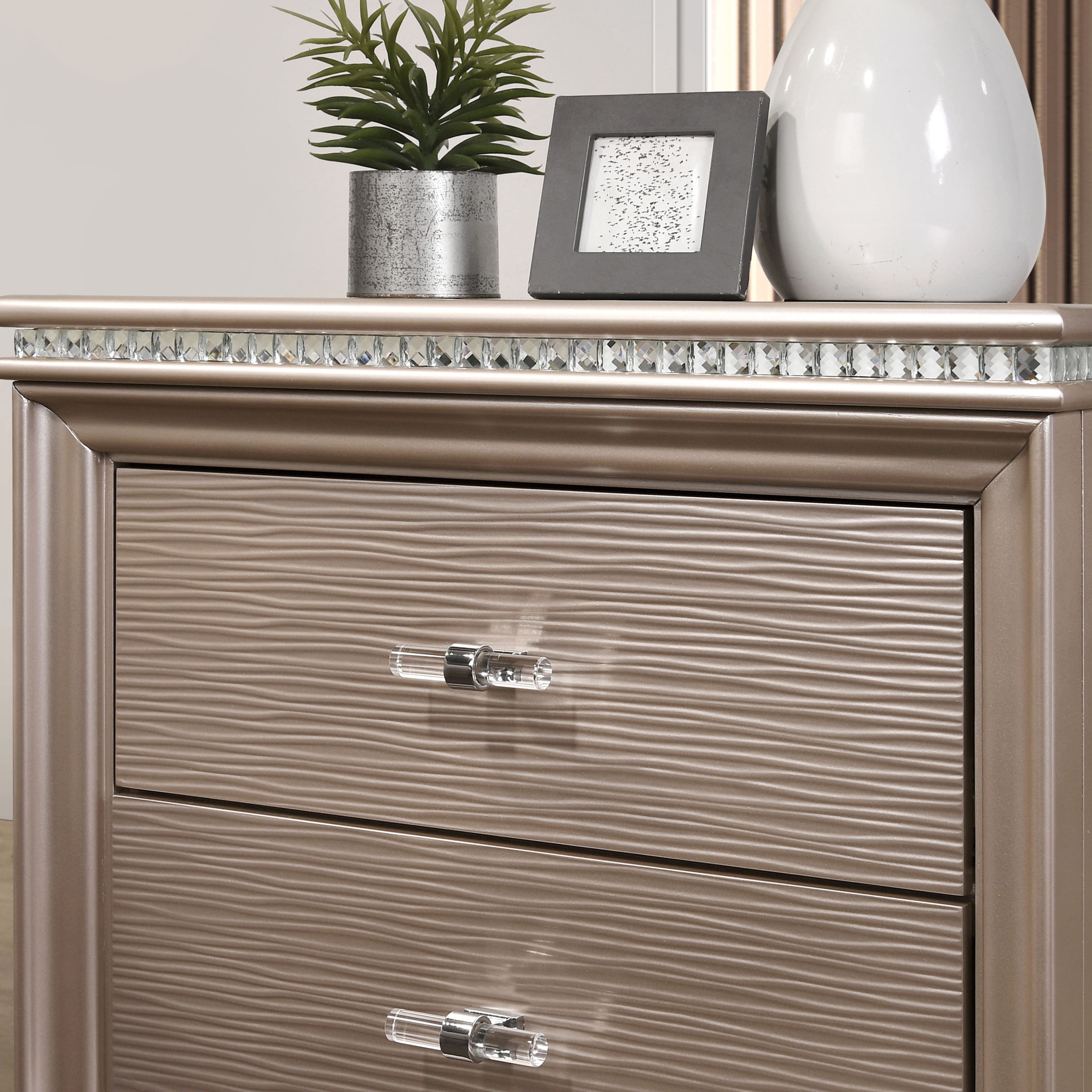 Furniture of America San Angelo Adult 2-Drawer Wood Nightstand, Rose Gold