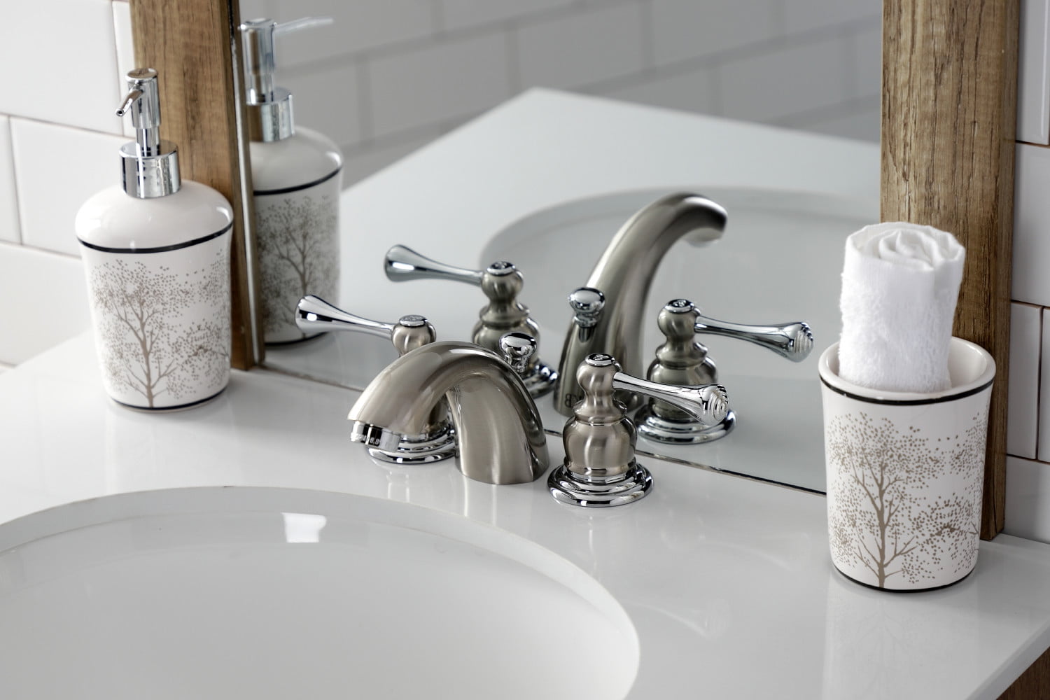 Kingston Brass KB3947BL Vintage Mini-Widespread Bathroom Faucet, Brushed Nickel/Polished Chrome