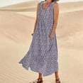 thumbnail image 2 of Robes d'Été pour Femmes en Lin Robe de Plage Décontractée Robe Midi avec Poches, 2 of 9
