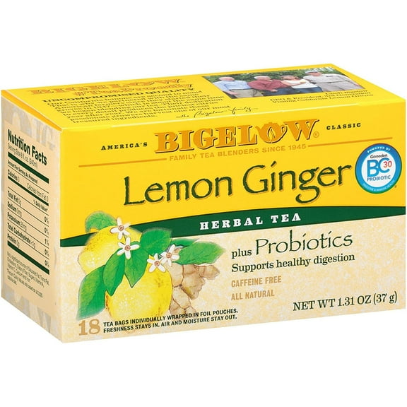Bigelow Tea Herbal Tea Plus Probiotics Lemon Ginger 18 Tea Bags Pack of 2