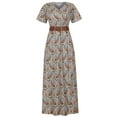 thumbnail image 5 of Women's Printed V Neck Short Sleeve Maxi Dress Belted with Pockets Plus Size Full Length 100% Polyester Fabric Comfort, 5 of 12