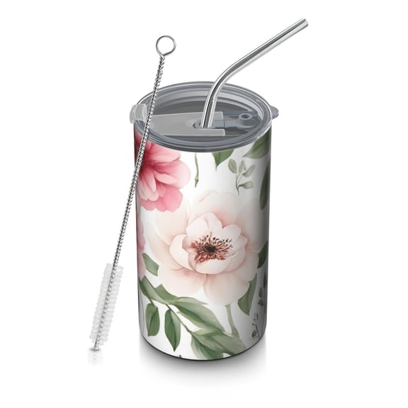 20oz Coffee Tumblers Pioneer Flower Stainless Steel Vacuum Insulated Travel Tumbler Coffee Cups Mug with Lid and Straw with Cleaning Brush for Cold & Hot Drinks